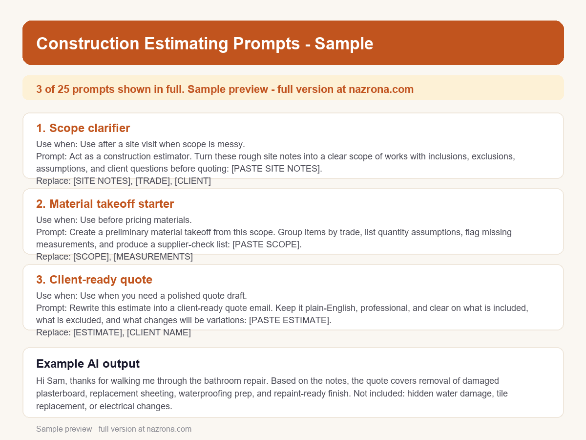 Construction Estimating AI Prompt Pack